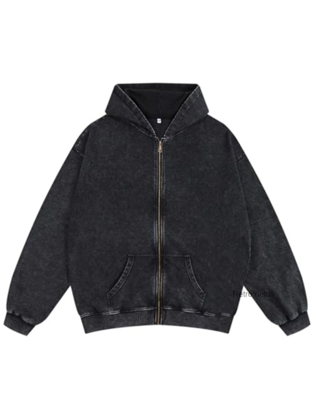 Oversized Acid Wash Zip Up Hoodie Grunge Distressed Baggy Long Sleeve Cotton